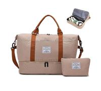 Balakaka Borsone da Viaggio 51x25x34 cm con Borsa Piccola 25x6x14 cm, con Scomparto Scarpe, Grande capacità Impermeabile Borsone Palestra Sportiva con Manicotto per Trolley, Cachi