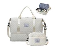 Balakaka Borsone da Viaggio Donna Uomo, Grande Bagaglio a Mano Borsa 42L con Piccola Borsa di Lavaggio 28.5 L, Impermeabile Borsa da Weekend con Scomparto per Scarpe e Tasca Bagnata, Beige
