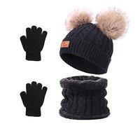 Balakaka Cappello Guanti Sciarpe Set Bambino Invernale, 3 in 1 Carino Caldo Berretto Lavorato in Maglia con Pompon, Morbido Caldi Guanti Cappelli Inverno per Bambina Bambini Ragazzo Ragazza 2-8 Anni