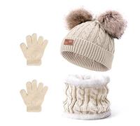 Balakaka Cappello Guanti Sciarpe Set Bambino Invernale, 3 in 1 Carino Caldo Berretto Lavorato in Maglia con Pompon, Morbido Caldi Guanti Cappelli Inverno per Bambina Bambini Ragazzo Ragazza 2-8 Anni