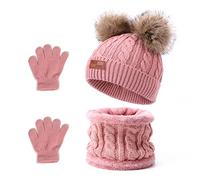 Balakaka Cappello Guanti Sciarpe Set Bambino Invernale, 3 in 1 Carino Caldo Berretto Lavorato in Maglia con Pompon, Morbido Caldi Guanti Cappelli Inverno per Bambina Bambini Ragazzo Ragazza 2-8 Anni