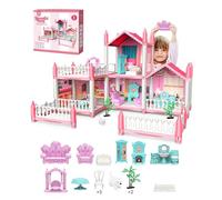 Balakaka Casa Delle Bambole per Ragazze, 5 Stanze & 1 Terrazze, con Accessori per Mobili in Miniatura, DIY 3D Casa con Accessori Princess Regalo per Bambini 3 4 5 6 7 8 Anni