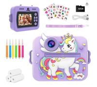 Balakaka Macchina Fotografica Bambini Istantanea con Filtri Creativi, 1080P HD Fotocamera Bambini con 32GB Scheda Carta da Stampa, Regali per Bambini dai 3 ai 12 Anni, Unicorno viola