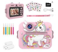 Balakaka Macchina Fotografica Bambini Istantanea con Filtri Creativi, 1080P HD Fotocamera Bambini con 32GB Scheda Carta da Stampa, Regali per Bambini dai 3 ai 12 Anni, Unicorno rosa