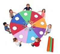 Balakaka Paracadute Arcobaleno 2 Metri con 9 Buchi, Ombrello Gioco Arcobaleno per Sviluppare Equilibrio e Coordinazione, Giochi all'aperto Giocattolo Sensoriale per Bambini