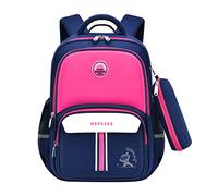 Balakaka Zaino Scuola Elementare Impermeabile Casual Zaini Scuola Elementare Bambini Zaini Elementari Femmine per Bambini Zaino Scuola con Strisce Riflettenti Blu scuro con rosso rosa