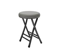 Balama Sgabello in metallo nero e grigio pieghevole imbottito 50 x 30 x 30 cm con blocco di sicurezza, più stabile con 2 barre trasversali, con guida per pavimento e robusta ecopelle (grigio)