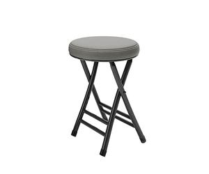 Balama Sgabello in metallo nero e grigio pieghevole imbottito 50 x 30 x 30 cm con blocco di sicurezza, più stabile con 2 barre trasversali, con guida per pavimento e robusta ecopelle (grigio)