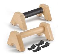 Balance Premium Wood, 2 Maniglie per Flessioni in Legno Antiscivolo, Stabili e che Proteggono le Articolazioni con due Cinghie di Presa Rimovibili, Attrezzatura Cardio per Verticali e Flessioni