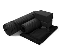 BalanceFrom Set da yoga da 7 pezzi, con tappetino e asciugamano, attrezzatura per allenamento a casa, nero
