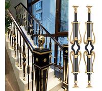 Balaustre in Metallo per Scale, ringhiera/parapetto per Scale da Interno Moderna, Nera e Oro, con staffe Piatte e Kit Completo, Montaggio a Pavimento, Giardino/Loft/Villa (Confezione da 2, t