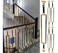 Balaustre in Metallo per Scale, ringhiera Quadrata Moderna Nera e Oro per Interni/parapetto per Scale da terrazzo, con staffe Piatte e Kit Completo, Montaggio a Pavimento, Giardino/Loft/vill