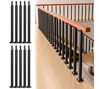 Balaustre per ringhiere per scale in metallo nero da 61 cm, confezione da 10 mandrini quadrati per montaggio a pavimento per terrazza interna, portico e scala con kit di viti, design durevole ed