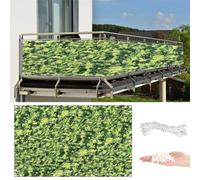 Balcone 1,2 m x 12 m, resistente alle intemperie, protezione da vento e UV, recinzione da giardino con cavo e asole, motivo foglia verde, copertura per cortile e giardino