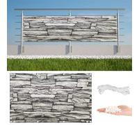 Balcone 1 m x 10 m - 96% protezione UV resistente alle intemperie decorativo giardino recinzione bordo cavo con asole elegante pietra striscia soluzione privacy per terrazze e balconi