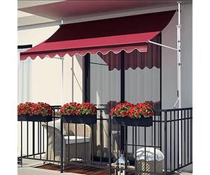 Balcone retrattile per patio esterno resistente ai raggi UV e all'acqua con manovella - Balconi e ponti senza viti, ideale per l'ombra del cortile (colore: vino)