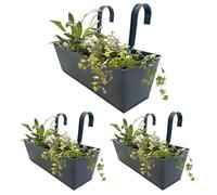 Balcony Railing Planter - Deck Railing Planter Boxes | 3X Metal Deck Railings Fence Buckets | Fences Garden Gardening Containers | Railings Fence Buckets With Detachable Hooks For Outside Countryside