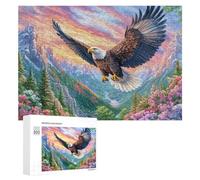 Bald Eagle Above River with Snowy Peaks And Flowers Puzzle 300 Pezzi Per Famiglia Svago Indoor Spirito Di Squadra Regalo Per Stagione Festiva 300 PCS
