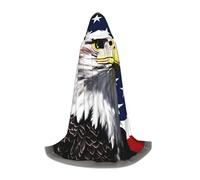Bald Eagle Flag Print Mantello medievale con cappuccio con cappuccio Mantello rinascimentale adulto Halloween Cosplay Robe Costume Mago, nero, Large