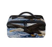 Bald Eagle Flying Travel Makeup Bag Portable Waterproof Pouch Open Flat Toiletry Bags Toiletries Cosmetics, Organizzatore da viaggio per donne e uomini