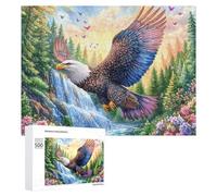 Bald Eagle in Forest with Waterfall Puzzle 500 Pezzi Per Adulti Attività Rilassante Riduzione Dello Stress Regalo Per Benessere 500 PCS