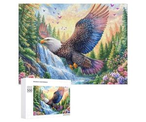 Bald Eagle in Forest with Waterfall Puzzle 500 Pezzi Per Adulti Attività Rilassante Riduzione Dello Stress Regalo Per Benessere 500 PCS