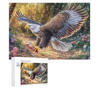 Bald Eagle in Sunlit Forest with Flowers Puzzle 300 Pezzi Per Adolescenti 14+ Attività Dopo Scuola Sviluppo Logico Regalo Per Apprendimento 300 PCS