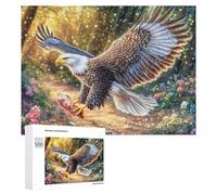 Bald Eagle in Sunlit Forest with Flowers Puzzle 500 Pezzi Per Anziani Momento Tranquillo Stimolazione Cognitiva Regalo Per Tempo Libero 500 PCS