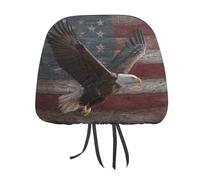 Bald Eagle Soaring Over American Flag - Copertura per poggiatesta auto stampata in legno rustico, 2 pezzi, elastica, comoda, per donne e uomini, universale, adatta alla maggior parte delle auto