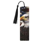 Bald Eagle Us Flag Pictures Segnalibri in legno fatti a mano su entrambi i lati stampati Segnalibri con nappe nere Accessori per libri Regalo per gli amanti dei libri Donne Uomini