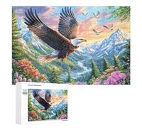 Bald Eagle with Snowy Peaks And Blossoms Puzzle 1000 Pezzi Per Coppie Serata A Casa Sfida Intellettuale Regalo Per San Valentino 1000 PCS