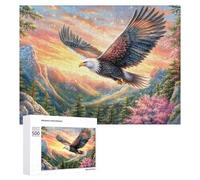 Bald Eagle with Sunset Mountains And Blossoms Puzzle 500 Pezzi Per Adulti Attività Rilassante Riduzione Dello Stress Regalo Per Benessere 500 PCS