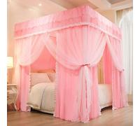 Baldacchino a cupola, Zanzariera a baldacchino for letto a 4 angoli, 2 pezzi, multicolor, dimensioni multiple(Solid Pink,Queen)
