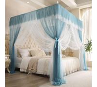 Baldacchino a cupola, Zanzariera a baldacchino for letto trasparente a 4 montanti, multicolore, varie misure, con gancio e corda(Blue,2.0 * 2.2m)