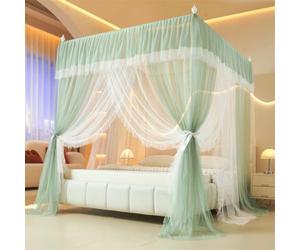 Baldacchino a cupola, Zanzariera a baldacchino for letto trasparente a 4 montanti, multicolore, varie misure, con gancio e corda(Green,1.5 * 2.0m)