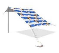 Baldacchino da spiaggia pieghevole a forma di osso di cane blu bianco a righe UPF50+, resistente all'acqua, con sacchi di sabbia e pala di sabbia per viaggi in famiglia, picnic e campeggio