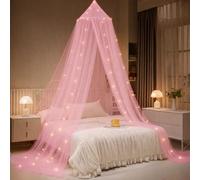 Baldacchino per letto con luci, baldacchino per ragazze principessa con stelle luminose, tende da letto a baldacchino per letto matrimoniale o king size, decorazione per interni per bambini, adulti,