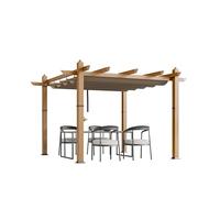 Baldacchino per pergola in alluminio retrattile da 3,5 x 3,4 m, con tetto regolabile, con venature del finto legno, moderno gazebo da patio in metallo per terrazza, cortile, giardino, portico