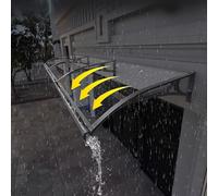 Baldacchino per porta in policarbonato trasparente, protezione antipioggia, tenda curva per esterni, con staffa in alluminio, design muto, colore nero, 80 x 470 cm, 32 x 185 cm