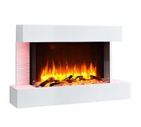 BALDERIA camino elettrico Aidan | Caminetto elettrico da parete con effetto fiamma 3D | Riscaldamento elettrico 2000 W | Focolare sospeso a parete con telecomando, timer, termostato | Bianco