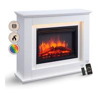 BALDERIA camino elettrico Baldur | Caminetto elettrico a pavimento con effetto fiamma 3D | Riscaldamento elettrico 2000 W | Focolare con app, telecomando, timer, termostato | Bianco