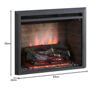 BALDERIA camino elettrico Calida 23" | Caminetto elettrico a incasso | Effetto fiamma 3D | Riscaldamento elettrico 2000W, crepitio | Focolare da inserto con telecomando, timer, termostato | Nero