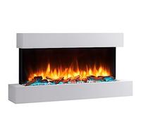 BALDERIA Camino Elettrico da Parete | Caminetto con Effetto Fiamma 3D | Riscaldamento 2000 W | Focolare Sospeso con Telecomando, Timer, Termostato | Bianco