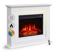 BALDERIA camino elettrico Finn | Caminetto elettrico autoportante con riscaldamento 2000 W | Effetto fiamma 3D | Focolare elettrico da terra con telecomando, timer, termostato | Bianco