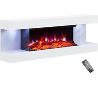 Balderia Camino Elettrico Lumina elettrico da parete con effetto fiamma 3D, riscaldamento 1000/2000 W, illuminazione a LED, camino con telecomando, timer, termostato, bianco