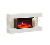 BALDERIA Ida - Camino elettrico da parete con effetto fiamma 3D, riscaldamento elettrico, 1800 W, camino con telecomando, controllo di avvio, timer e termostato, colore: bianco