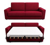 Baldiflex - Divano Letto 3 Posti con Materasso Matrimoniale 160x190 cm Ortopedico, Maragià, Prontoletto RICHIUDIBILE con Rivestimento SFODERABILE e Lavabile, Rosso