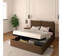 Baldiflex Letto Matrimoniale con Contenitore Modello Licia in Ecopelle, Rete a Doghe, per Materassi Matrimoniali 160x190 cm, Testiera Finemente Imbottita, Colore Espresso
