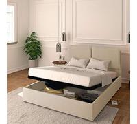 Baldiflex Letto Matrimoniale con Contenitore Modello Licia in Tessuto, Rete a Doghe, per Materassi Matrimoniali 180x200 cm, Testiera Finemente Imbottita, Colore Beige