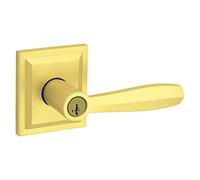 Baldwin Torrey Pines, Entry Door Handle Reversible Lever with Keyed Lock Featuring SmartKey Re-key Technology and Microban Protection, in Satin Brass